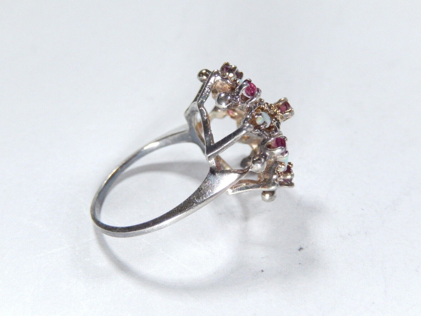 *VINTAGE*  Sterling Silver 925 RUBIES & OPALS Ladies Cocktail RING Size 5.5