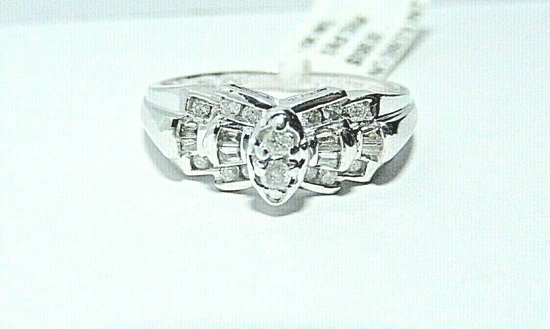 10K WHITE GOLD .25 CARAT WOMENS REAL DIAMOND BRIDAL WEDDING RING ENGAGEMENT RING