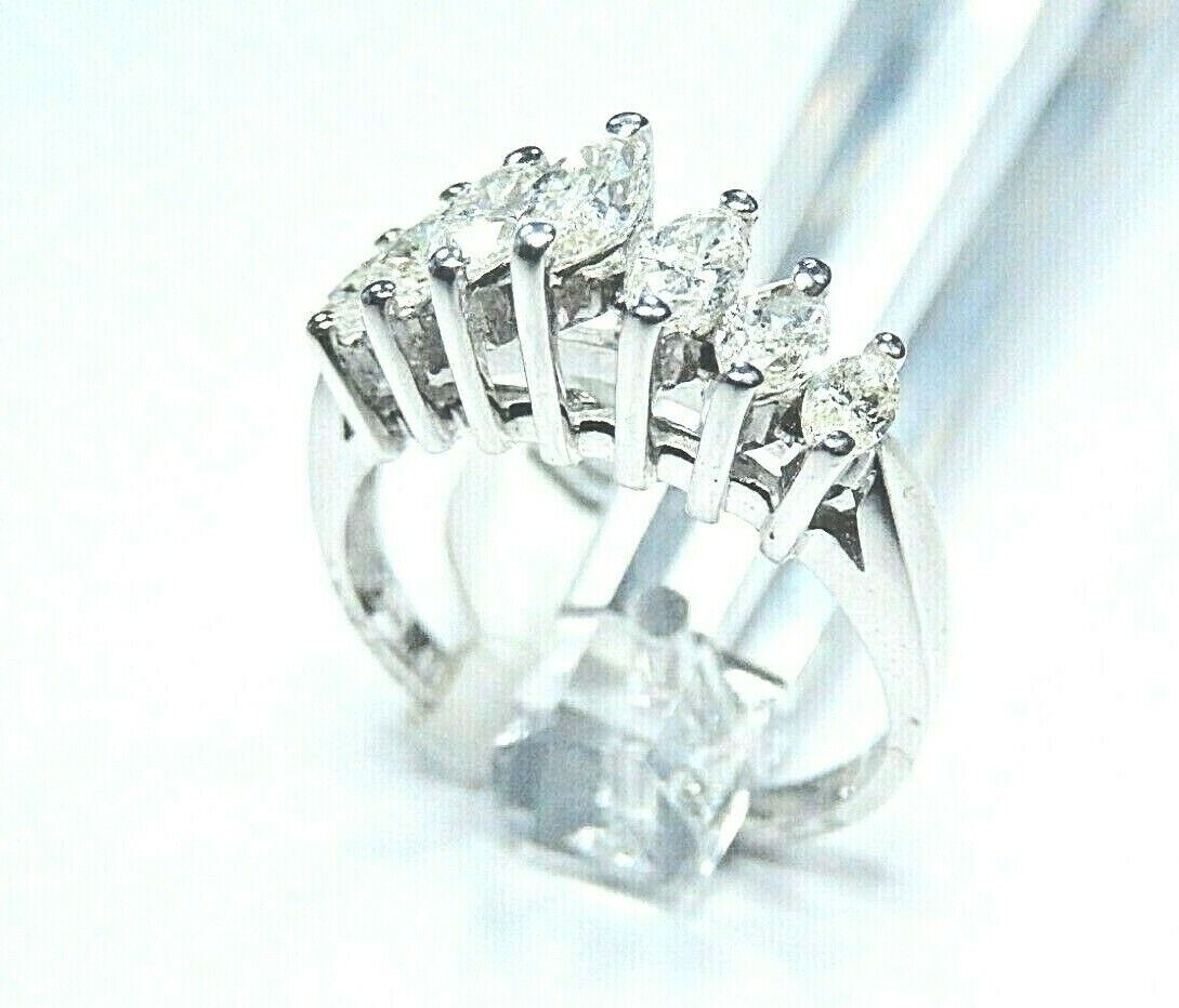 Stamped 14K  & Stamped .98 Marquise Cut 7 Graduated  Diamond Pyramid Ring