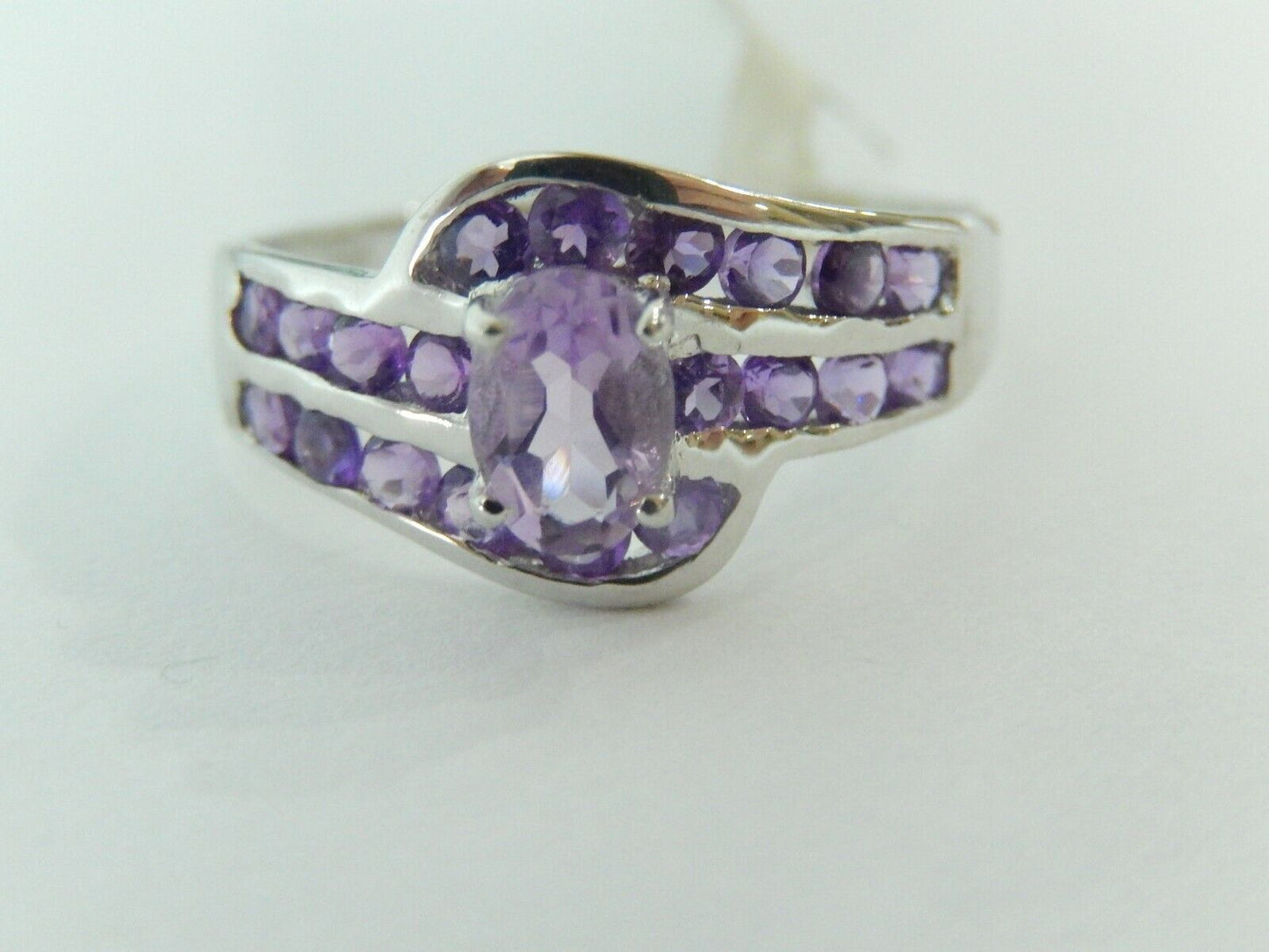 Solid 10k White Gold 1CT Natural Amethyst Ladies Ring Size 7.5