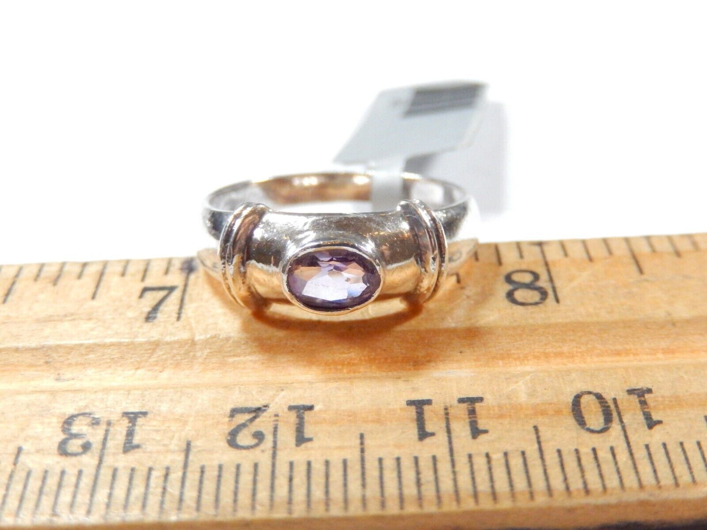 *VINTAGE* WOMENS MODERN STYLE CLASSY OVAL AMETHYST STERLING SILVER RING Sz 8