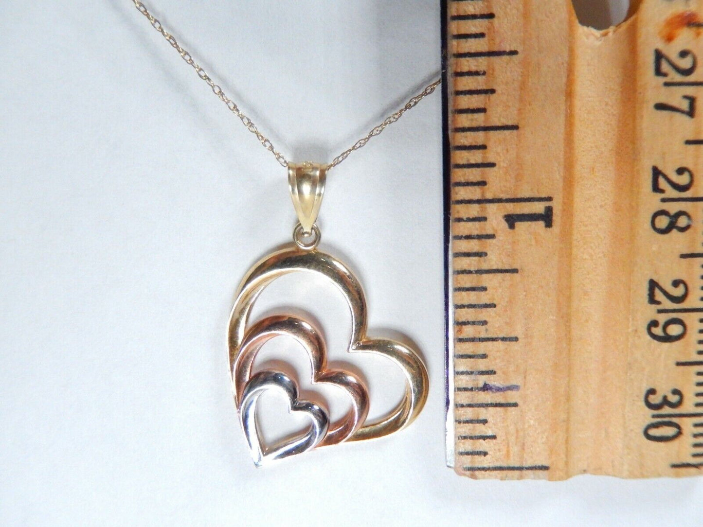 Michael Anthony 10K Yellow White Rose Gold Tri-Gold Triple Heart Pendant w/18"