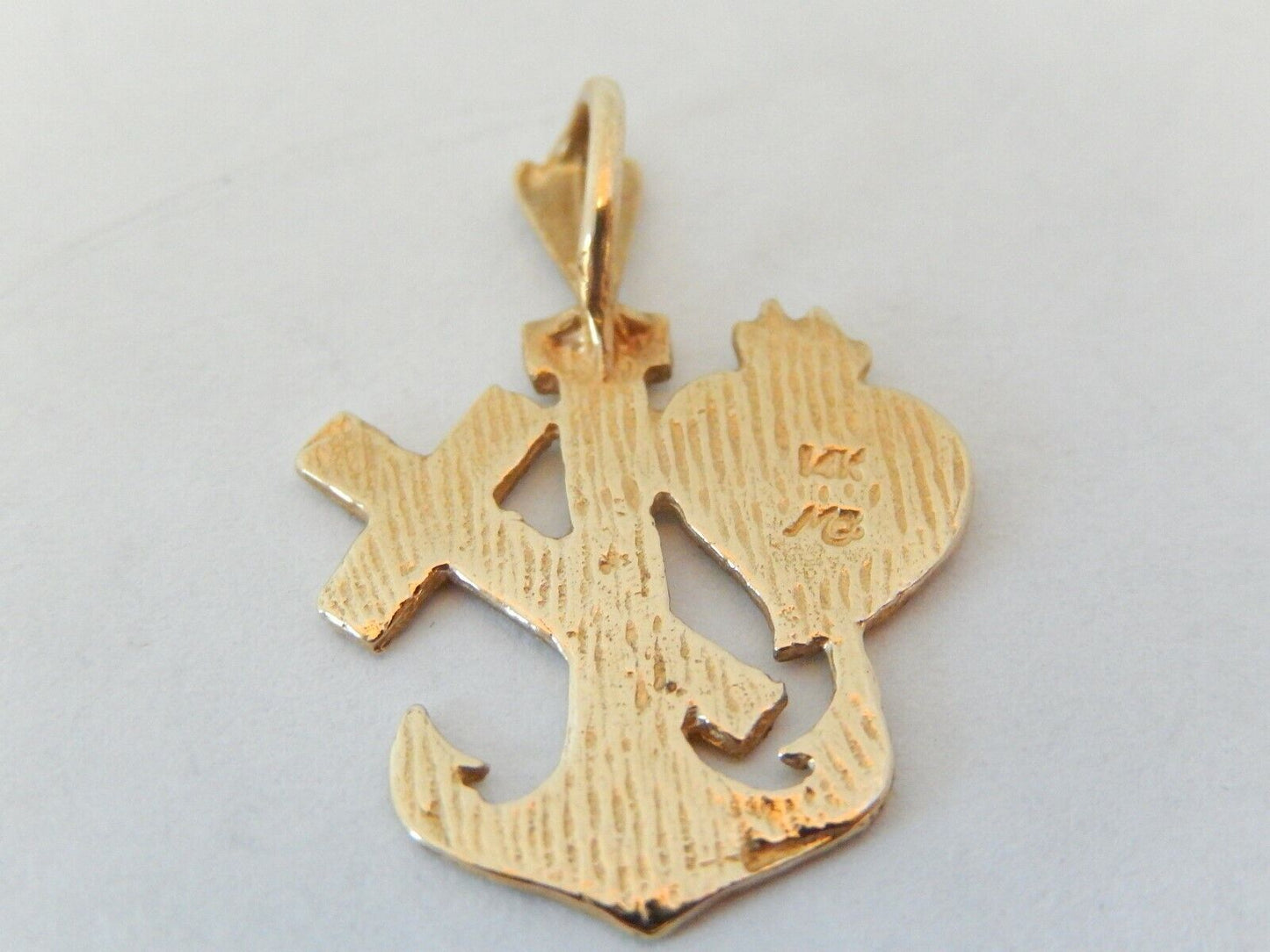 14k Yellow Gold Cross Heart and Anchor Pendant