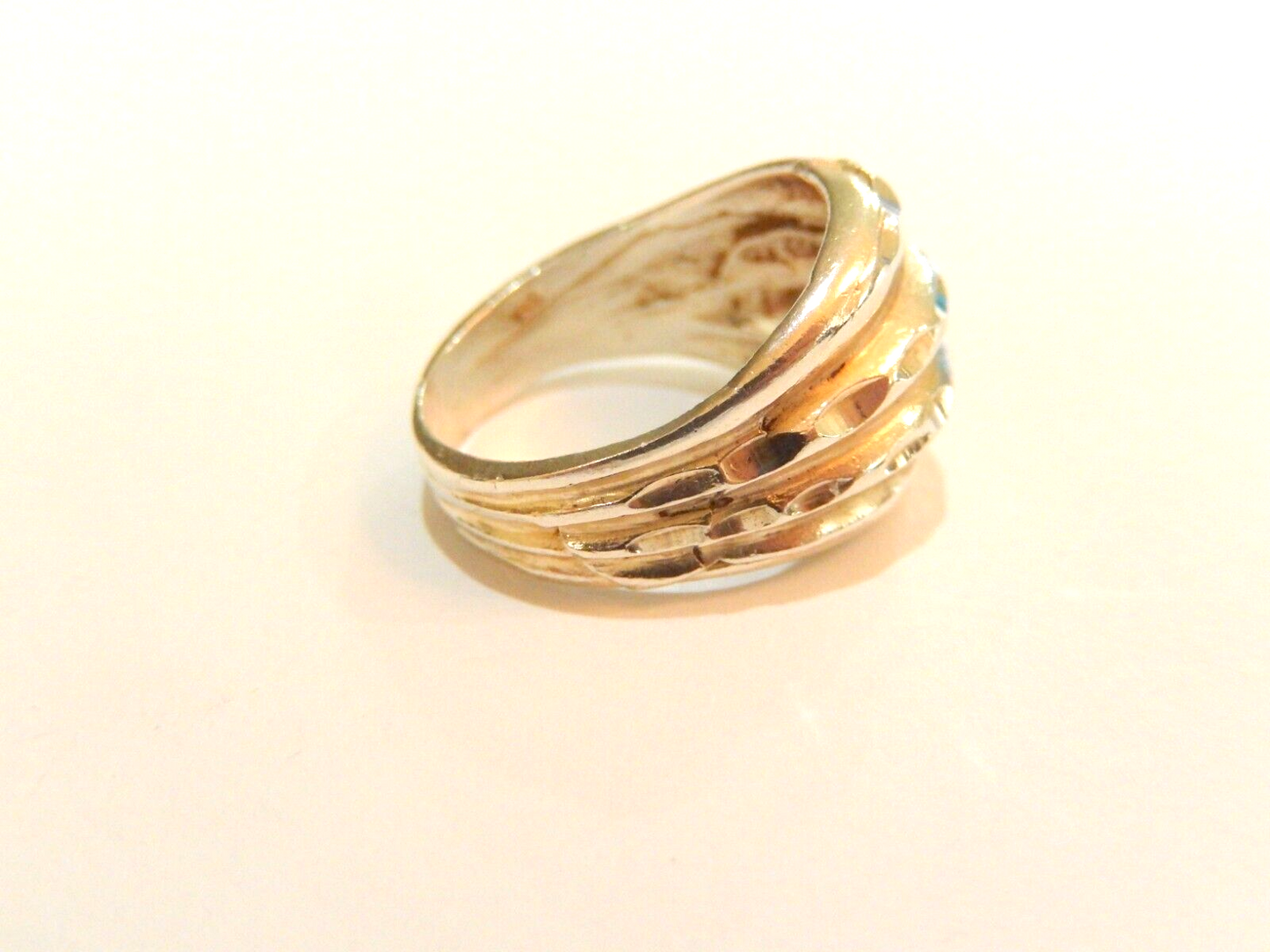 *VINTAGE*  925 Sterling Silver Diamond Cut Scalloped Shrimp  Dome Ring Size 6.5