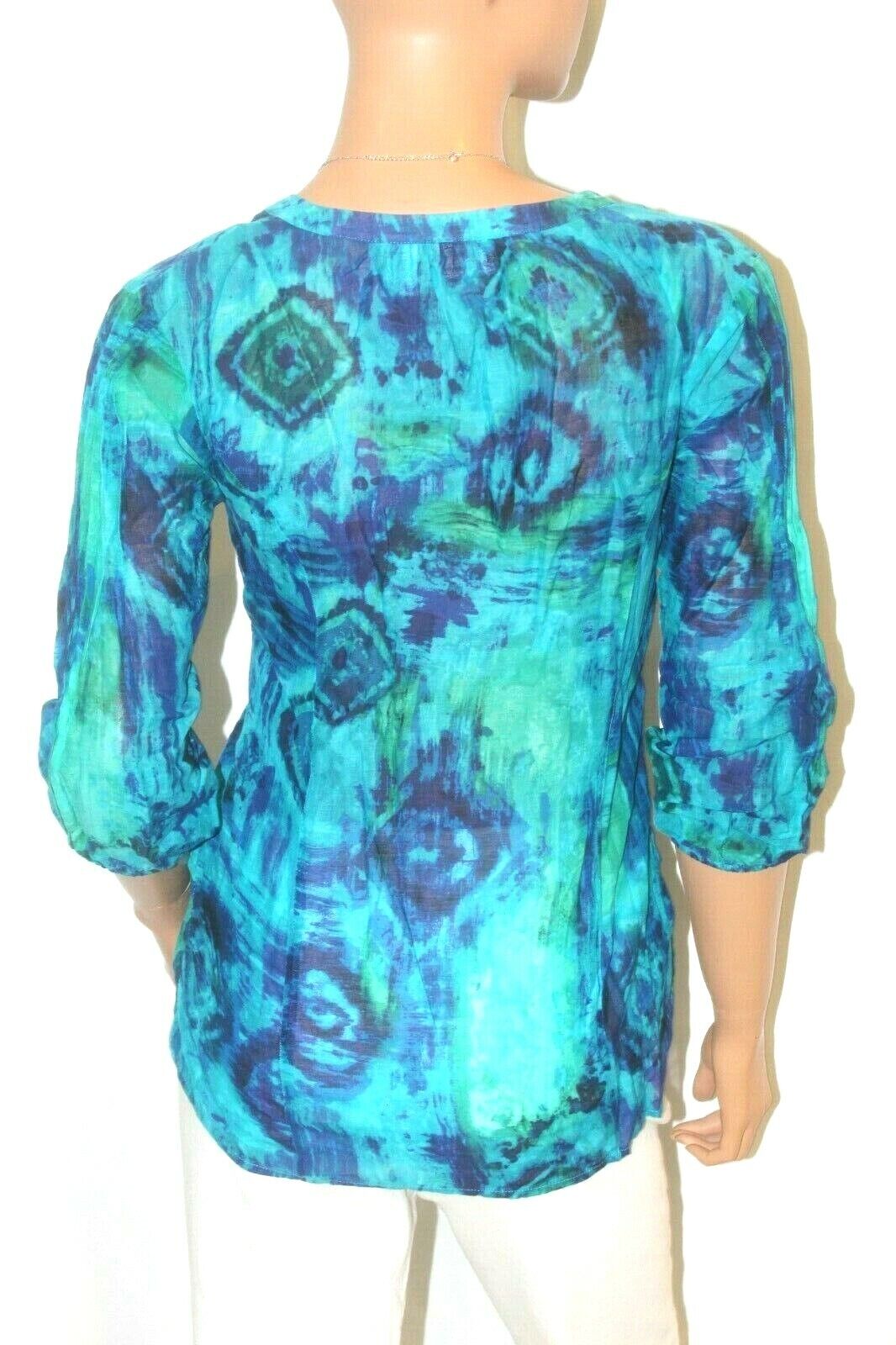 CHICO's Green/Blue  Pullover Top w/ Adjustable Elastic Sleeves Size 0  VERY CUTE