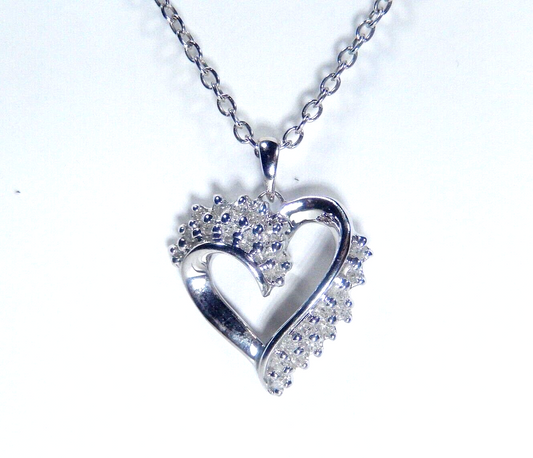 10k White Gold & 1/4CT Natural Diamond Heart Pendant with 18" chain