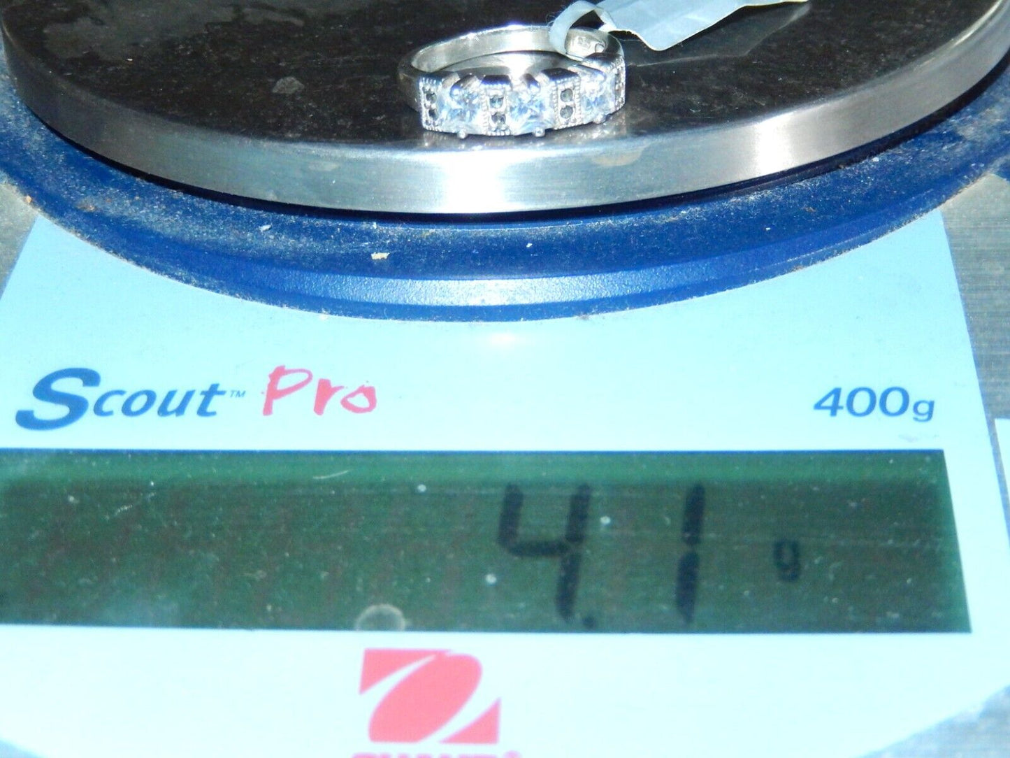 STERLING SILVER 1.25 CT PRINCESS CUT CZ ARTISIAN BEAD BAND 3 STONE RING Sz 6.5