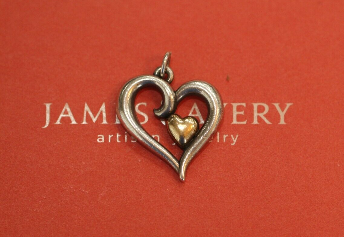James Avery Sterling Silver / 14K Gold JOY OF MY HEART Pendant - 1  1/8" Tall