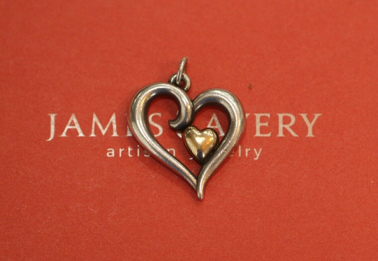 James Avery Sterling Silver / 14K Gold JOY OF MY HEART Pendant - 1  1/8" Tall