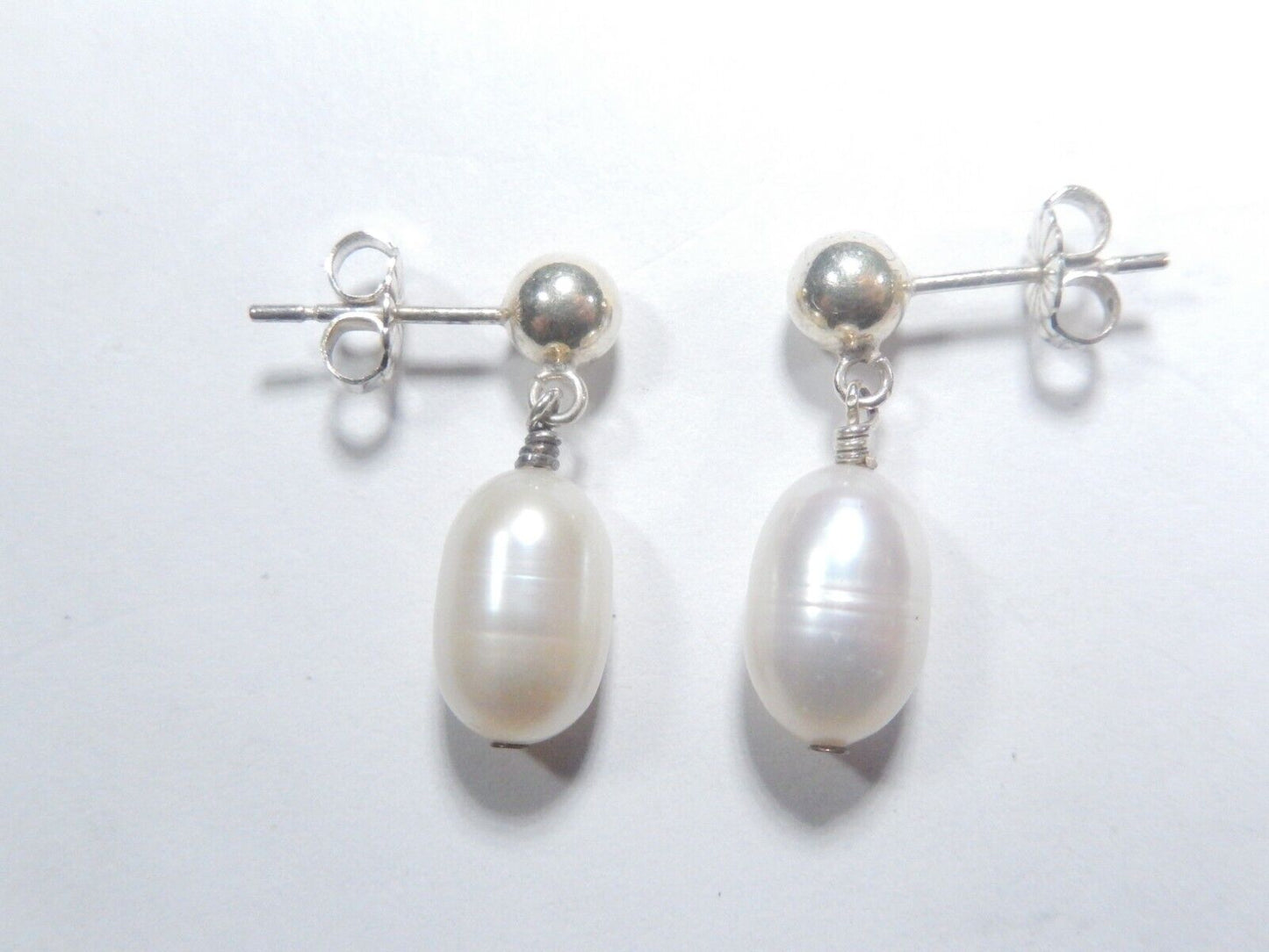 *VINTAGE*   Sterling Silver 925  Cultured Pearl Dangle Earrings