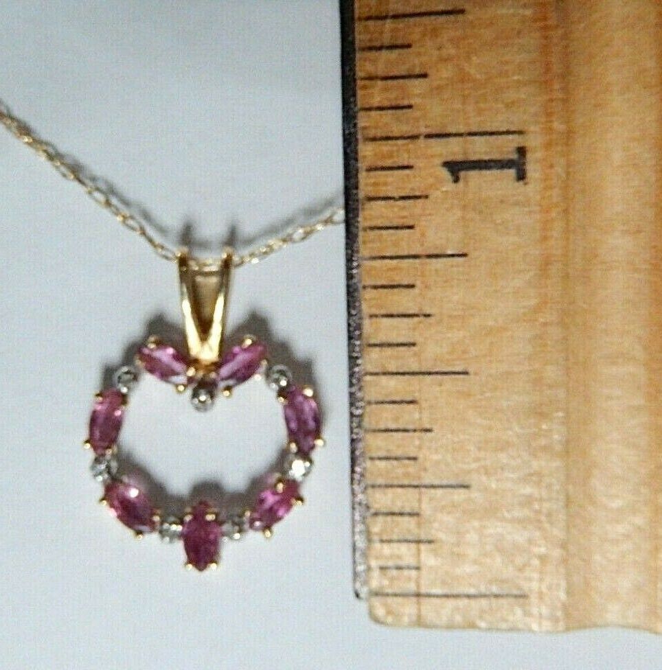 14k Yellow Gold  Marquise Ruby & Diamond Open Heart Pendant with 16" 14K Chain