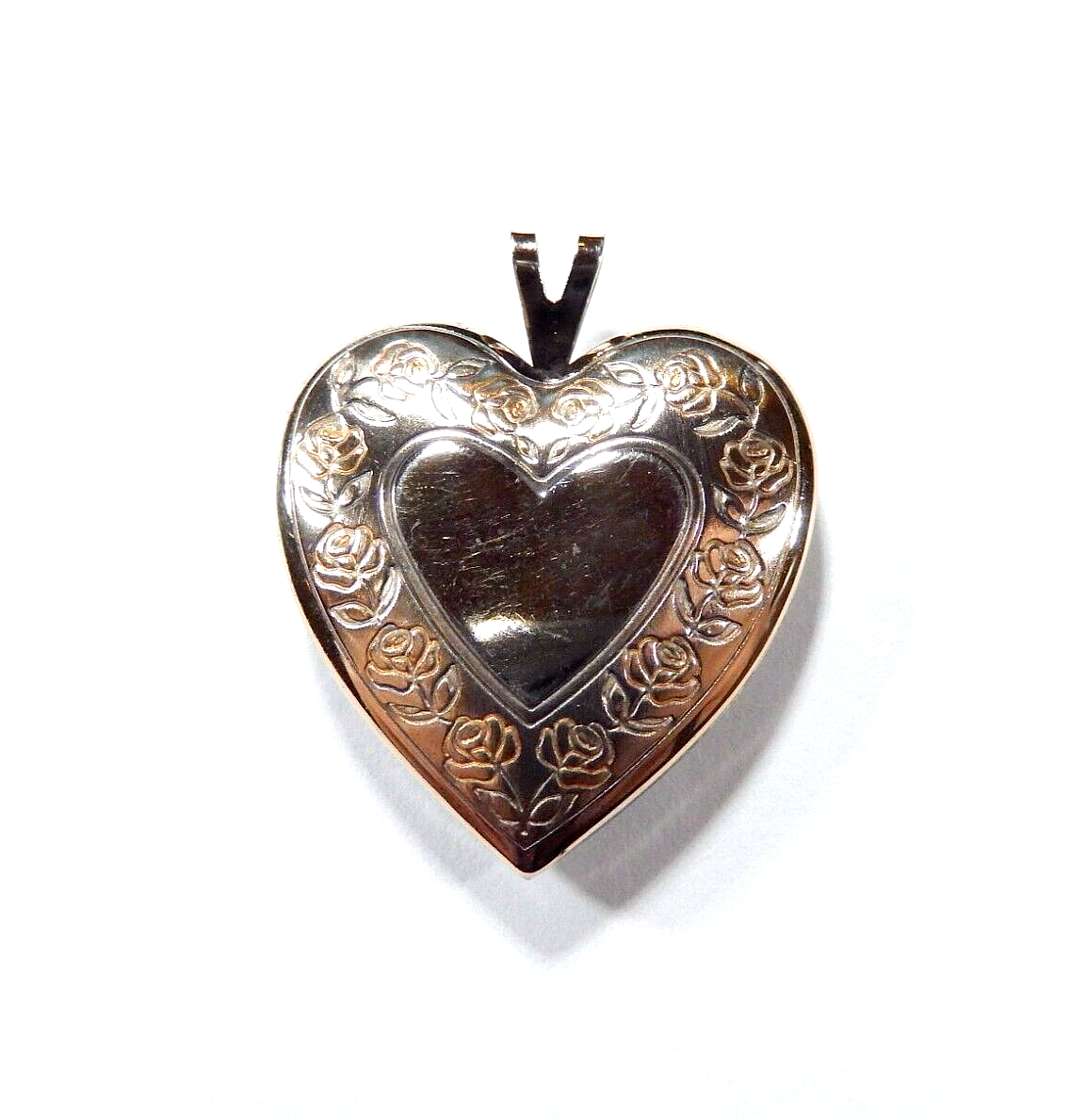 Vintage Gold vermeil over Sterling Silver Etched Photo Heart Locket Pendant
