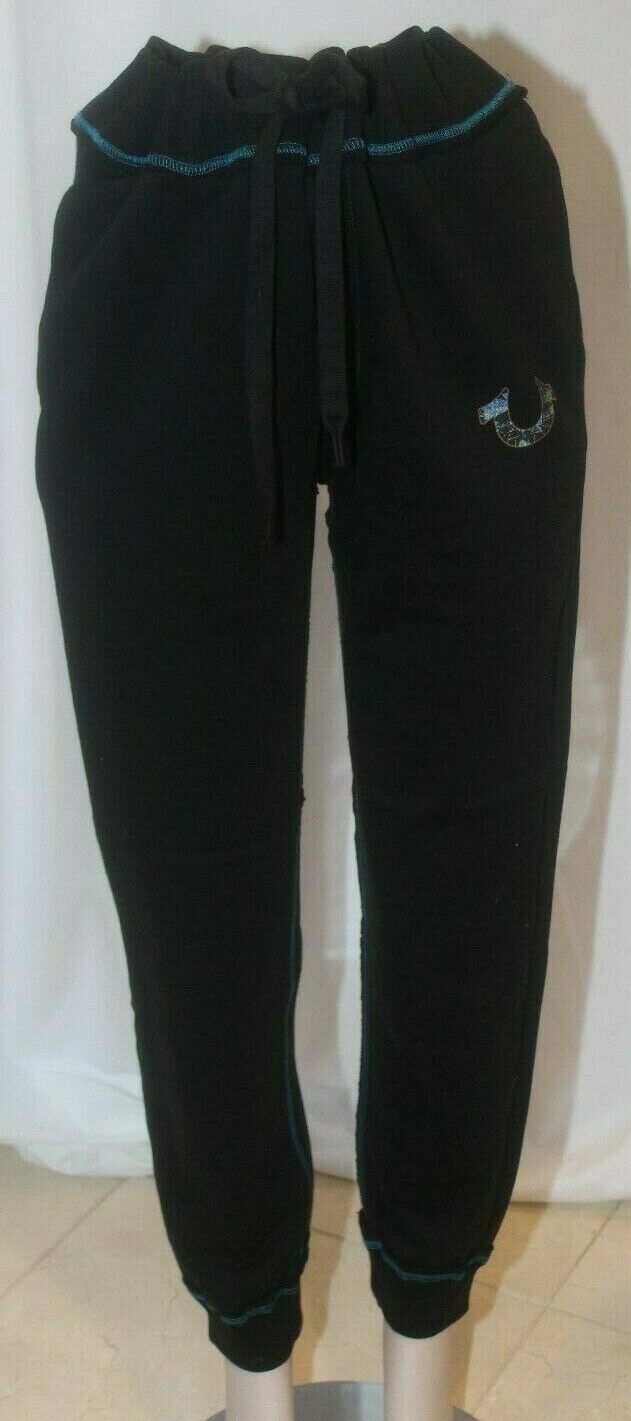 *NWT* $129. True Religion Stained Glass Logo True Black Sweatpants Joggers  Sz L