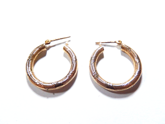 10K Yellow Gold 3.0mm Thick Textured Hoop Earrings 20mm in Diameter