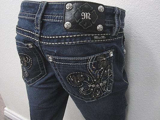 NEAR MINT Miss Me Distressed Signature Rise Skinny Jeans Dark  JP5576S2 Sz 28x32