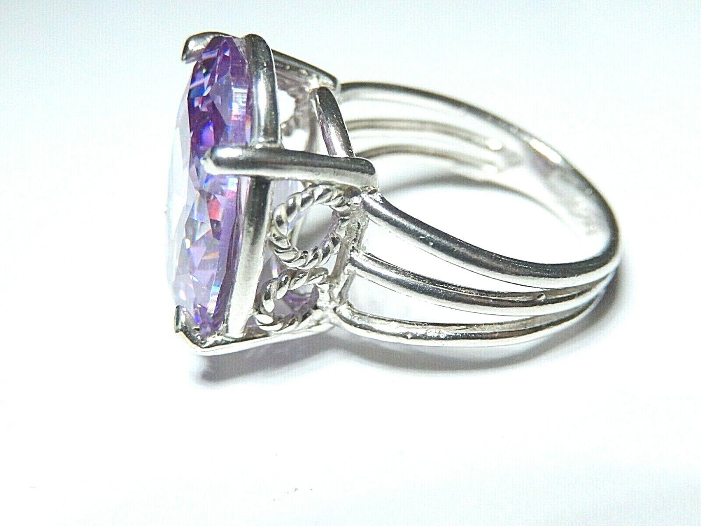 *NEW* 12CT Oval Amethyst 925 Sterling Silver Art Deco Statement Ring Size 7.25