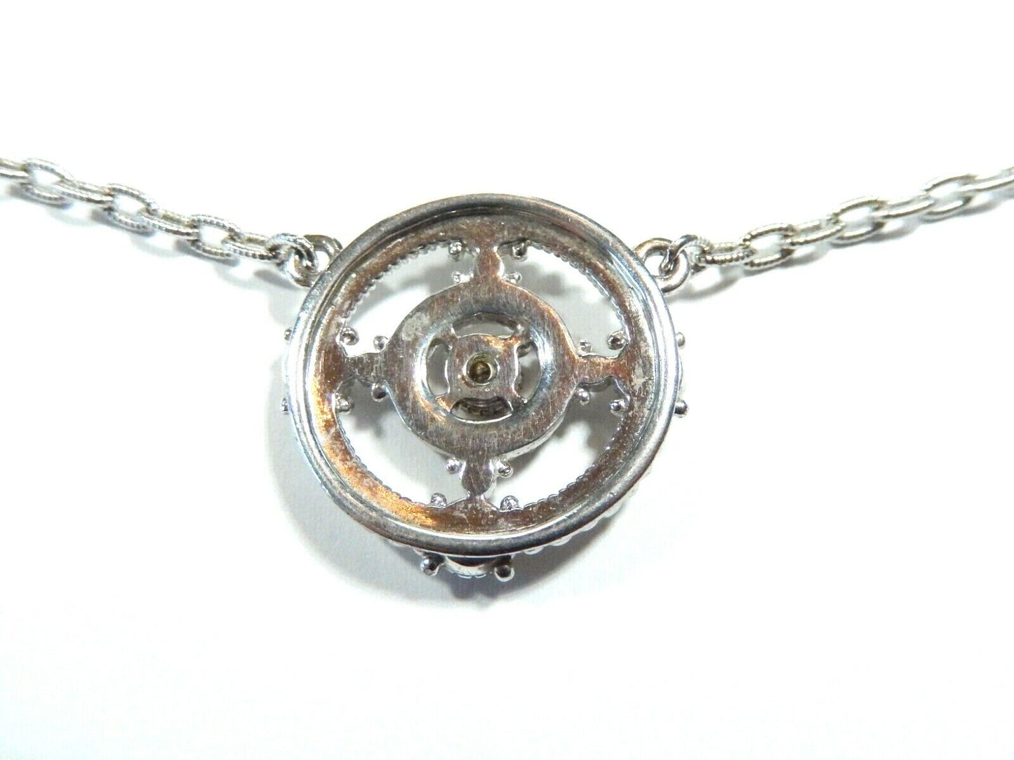 Judith Ripka JRTWO 18k / Sterling Silver Diamond Circle Pendant Necklace 17”