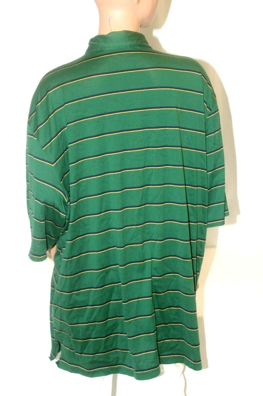 Polo Golf Ralph Lauren Shirt Mens XXL Short Sleeve Green w/ Navy- Yellow Stripe