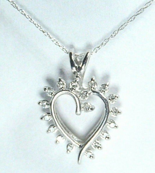 *NWT* 18 Diamond Heart Pendant Necklace in 10K White Gold with 18" Chain