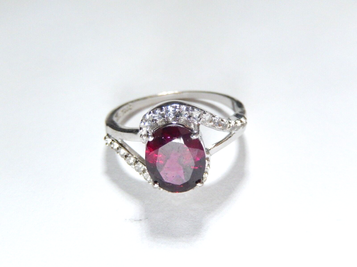 *VINTAGE*  Lab Created Ruby  w/CZ Accents 925 Sterling Silver  Ring Sz 9.25