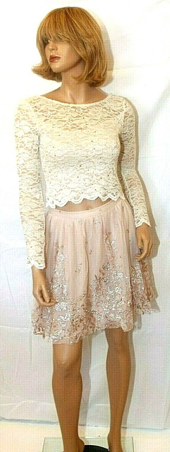 *NWT* Jump Apparel 2-piece/ Formal Top & Skirt  Blush & Ivory Lace/Sequin Sz 3/4