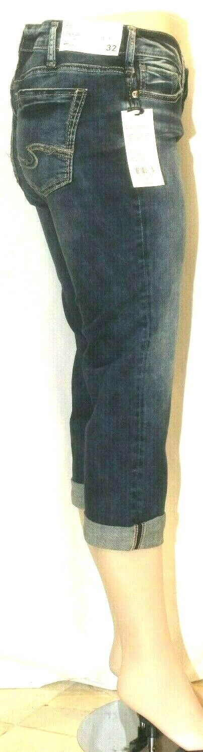 *NWT* $74. Silver Jeans Co. Women's Suki Curvy Fit Mid Rise Capri Jeans Sz 28