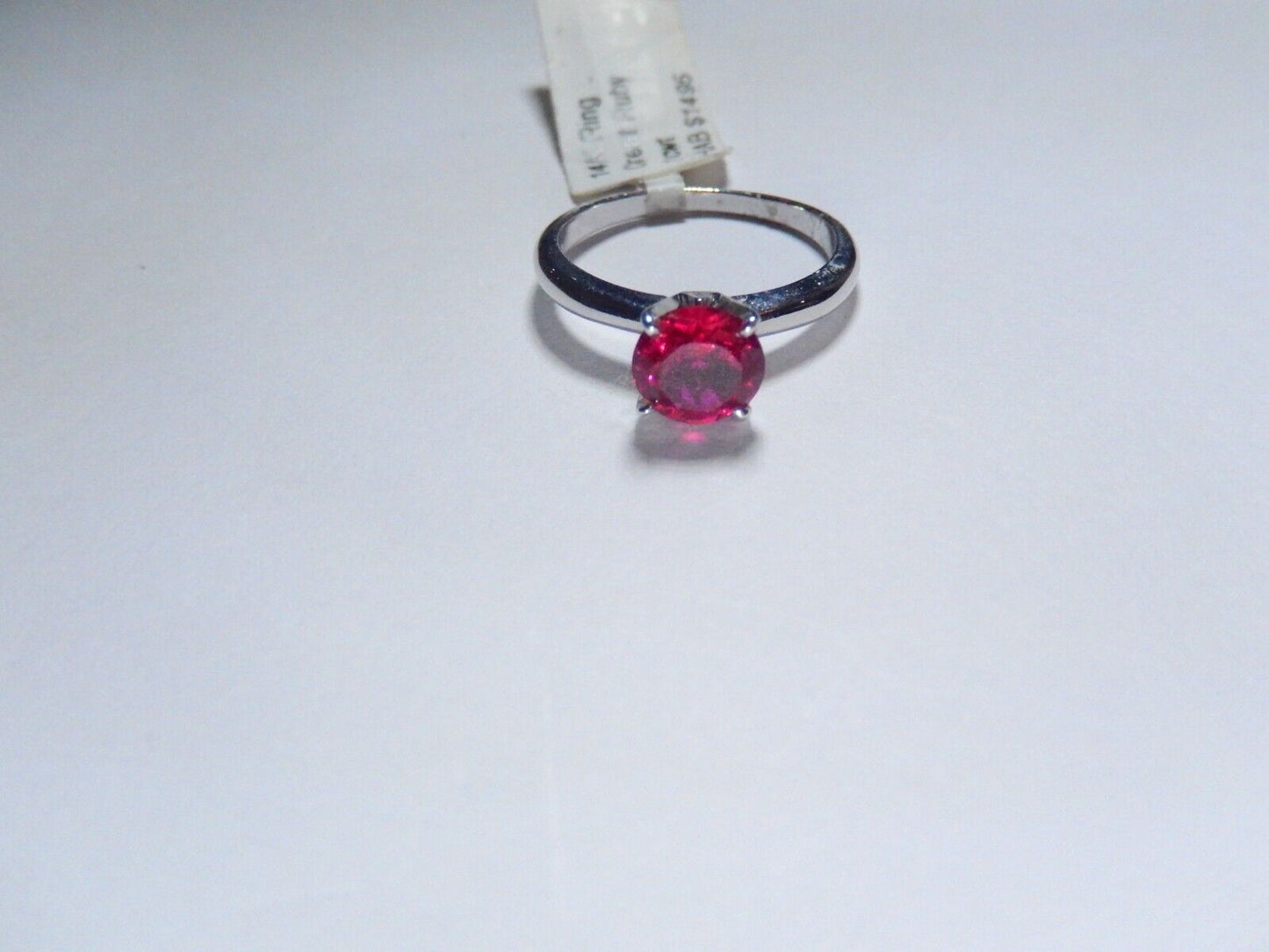 14K White Gold 1.00 CT  Round  Red Lab Created Ruby Solitaire Ring Size 5.25