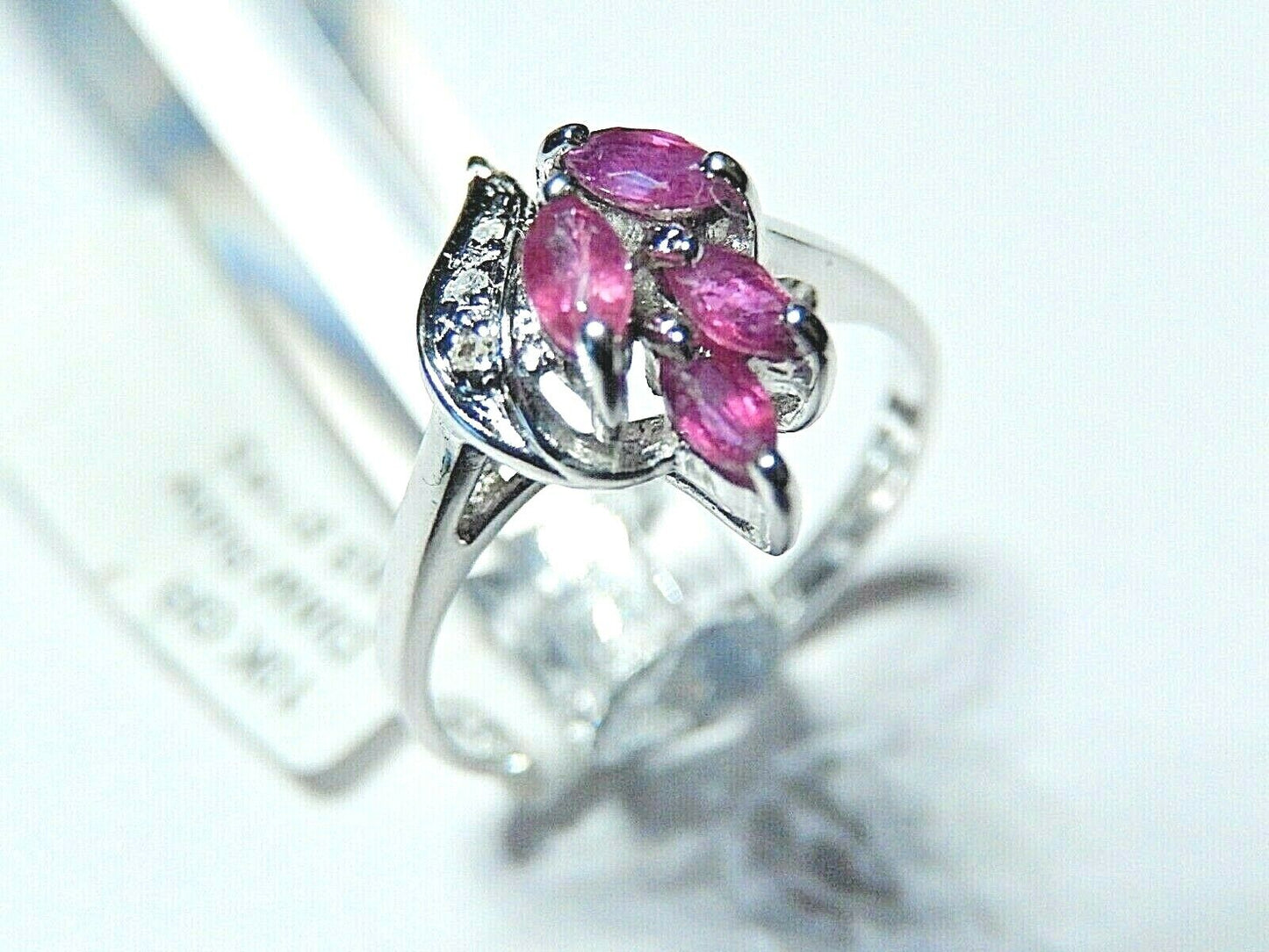 *NWT* 10k White Gold SUPER CUTE  Marquise Ruby And Diamond Ring Size 6.5