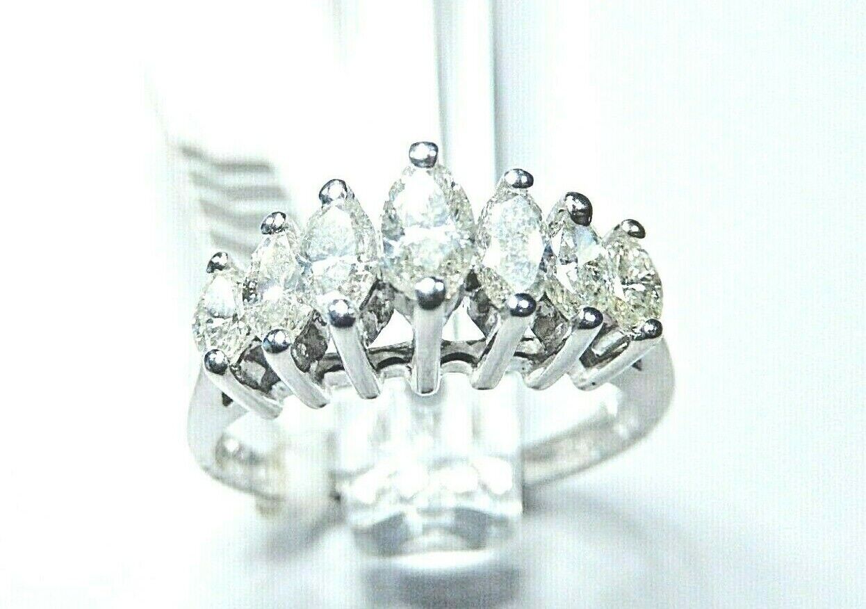 Stamped 14K  & Stamped .98 Marquise Cut 7 Graduated  Diamond Pyramid Ring