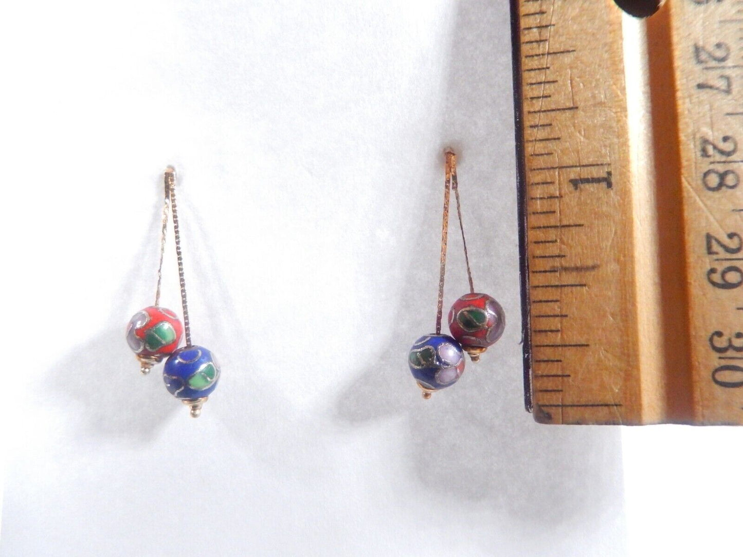VTG 14Kt Gold Cloisonné Gemstone Inlaid Beads Dangling Earrings MCM Jacmel Mauri
