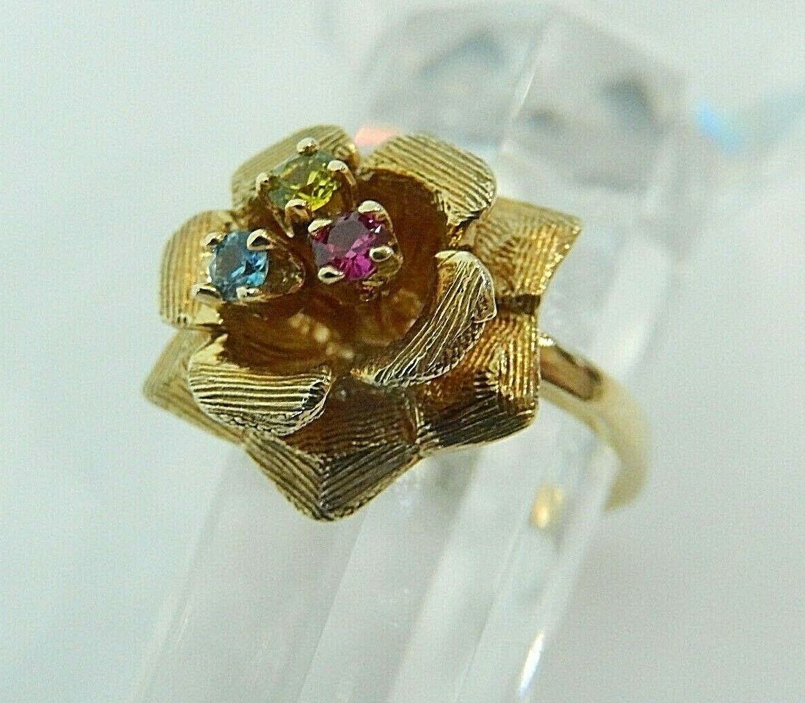 *VINTAGE*  14K Yellow Gold Rose Flower Gemstone Ring Size 6.5