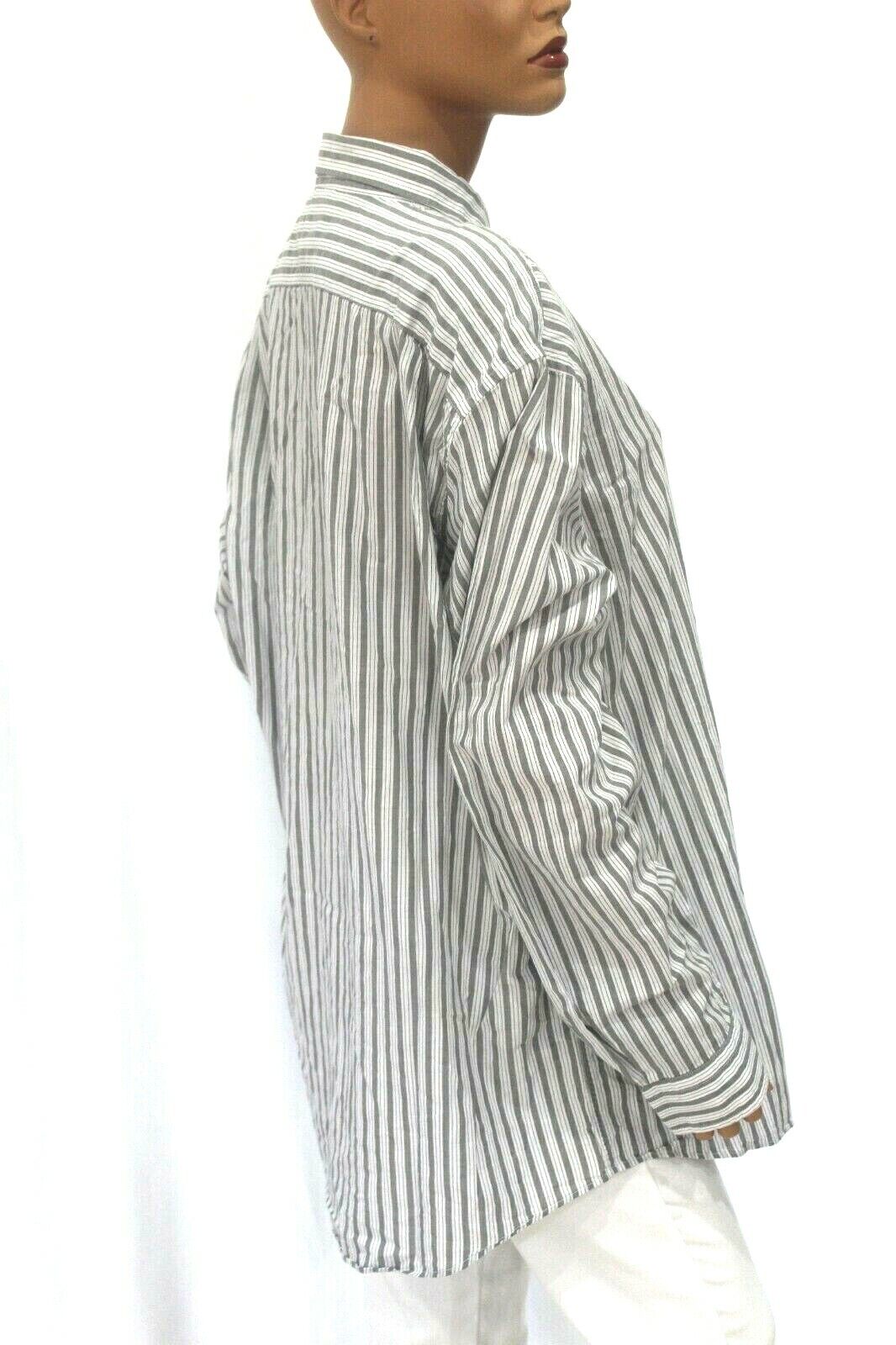 Nautica Men's Long Sleeve Button Down Shirt Gray White Stripe Size XLarge