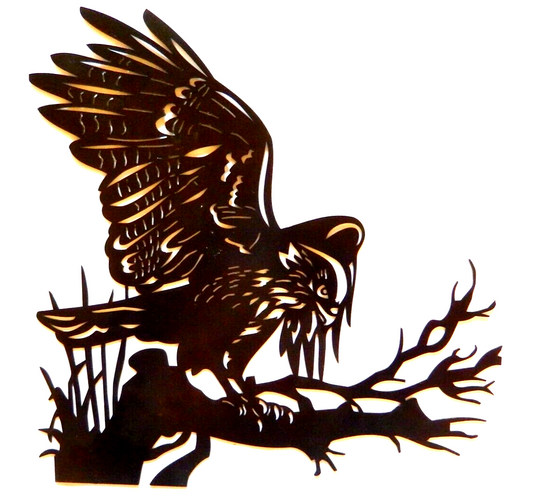 ~NEW~ LARGE - 14ga. "EAGLE ON TREE BRANCH"  Black Metal Wall Art - 18" x 18"