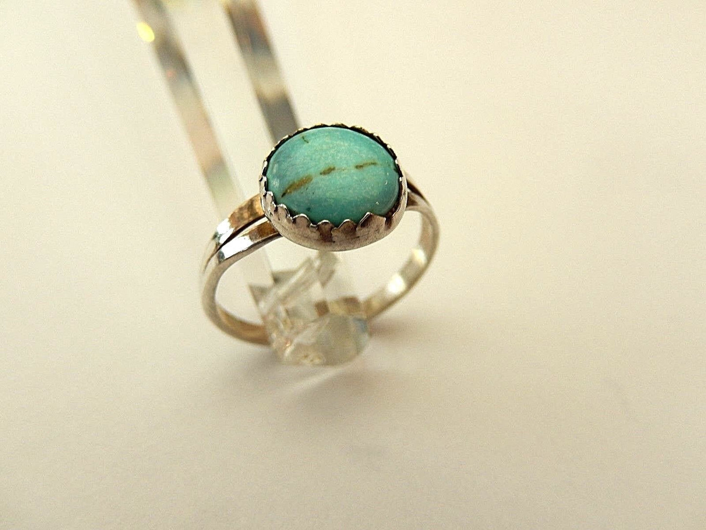 MINT Vintage Southwest Round Turquoise Gem Design Sterling Silver 925 Ring Sz 6