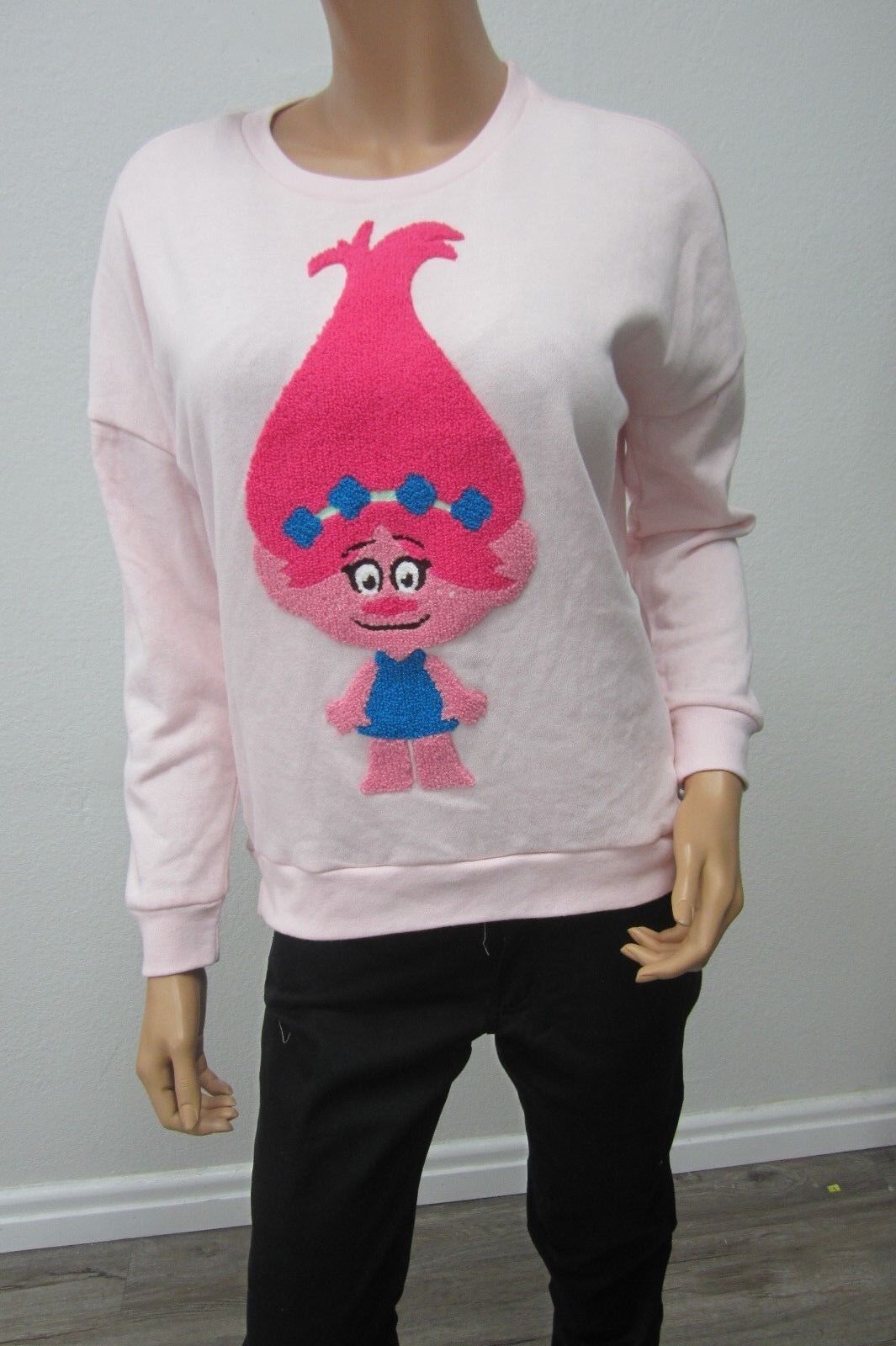 RARE DESIGN *NEW*Dreamworks Womens Trolls Raised Graphic Pink Sweat Shirt Sz S