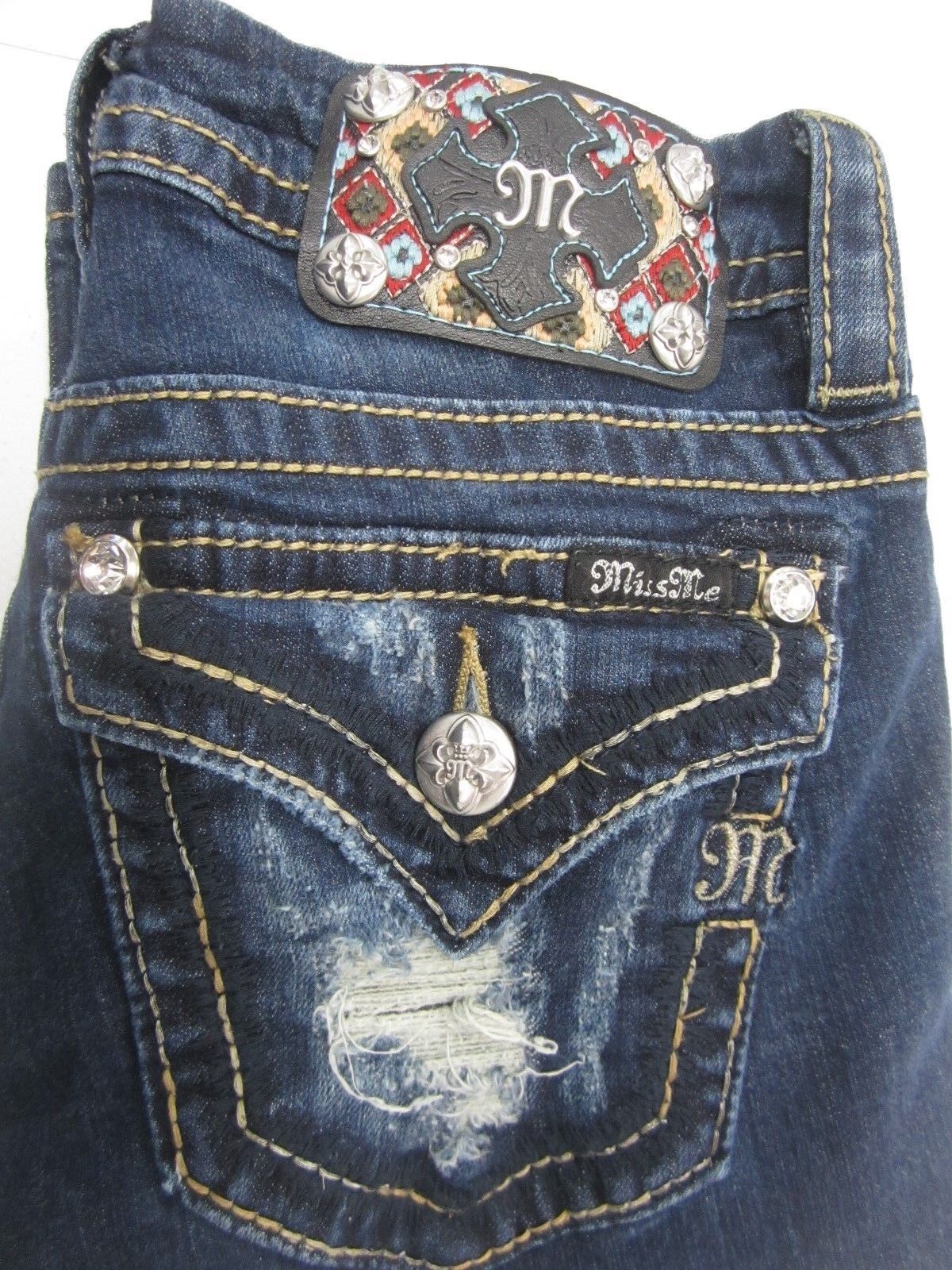 NWOT MISS ME SUPER CUTE DARK BLUE DENIM  SIGNATURE BOOT JEANS SIZE 25 x 33