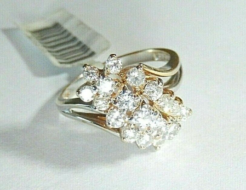 14K  Yellow Gold 1.00 CT VS 19 Round Diamond Waterfall Ladies Ring Size 7