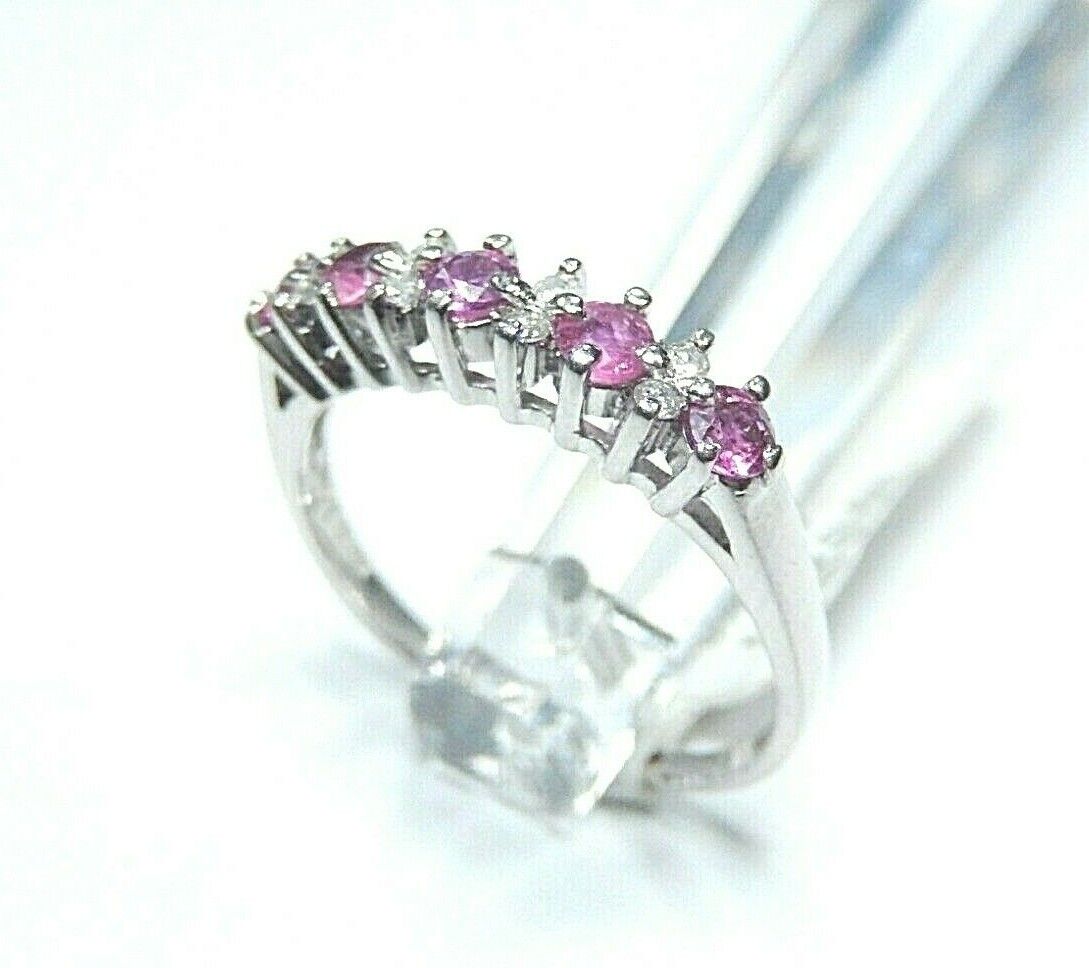 *NWT* 14K White Gold .50CT Natural Red Ruby and Diamond Band Gold Ring Size 8.25