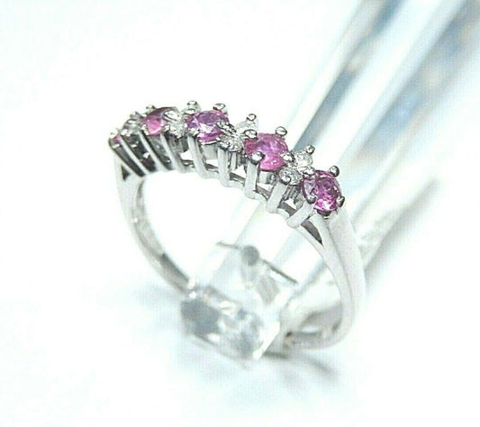 *NWT* 14K White Gold .50CT Natural Red Ruby and Diamond Band Gold Ring Size 8.25