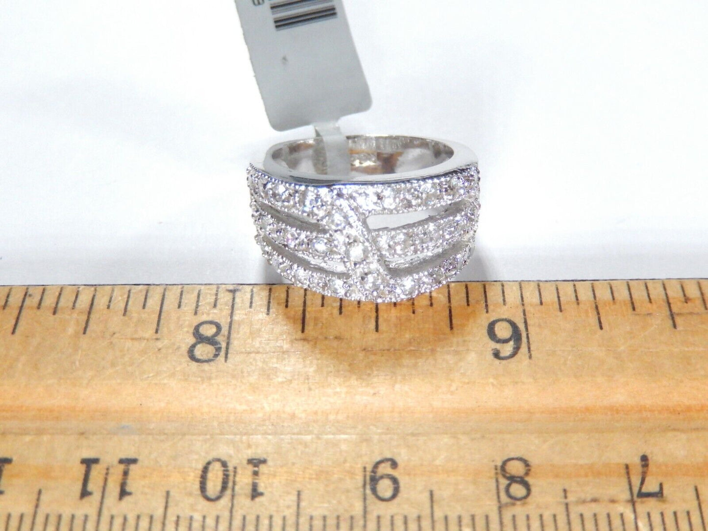 *VINTAGE*  Sterling Silver .50 CT Pave CZ Cluster 11 mm Wide Band Ring Sz 5.75