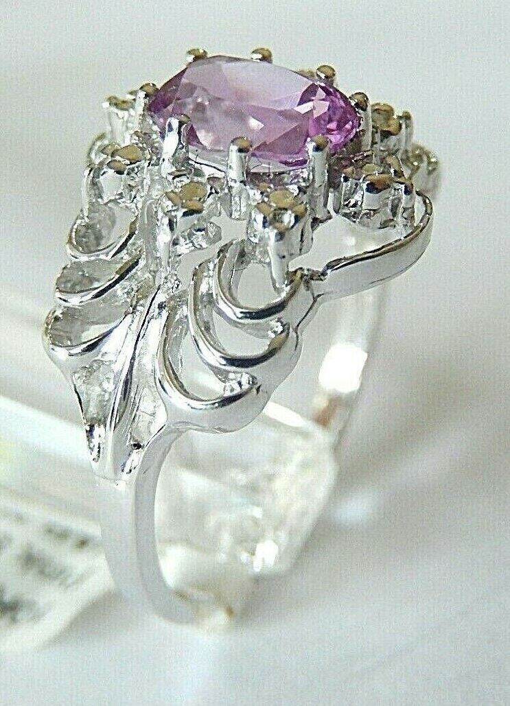 Brand New 10k White Gold 3/4CT Natural Oval Amethyst Ring Size 6.75