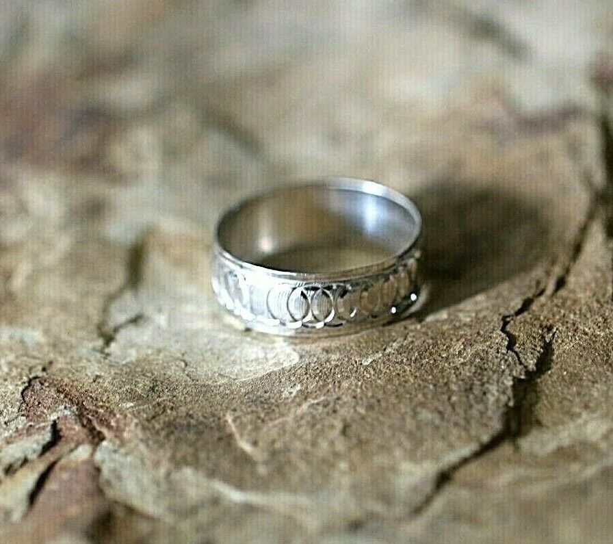 *VINTAGE* Stunning Mexico 925 Sterling Silver 7.7MM MODERNIST Band Ring Sz- 11