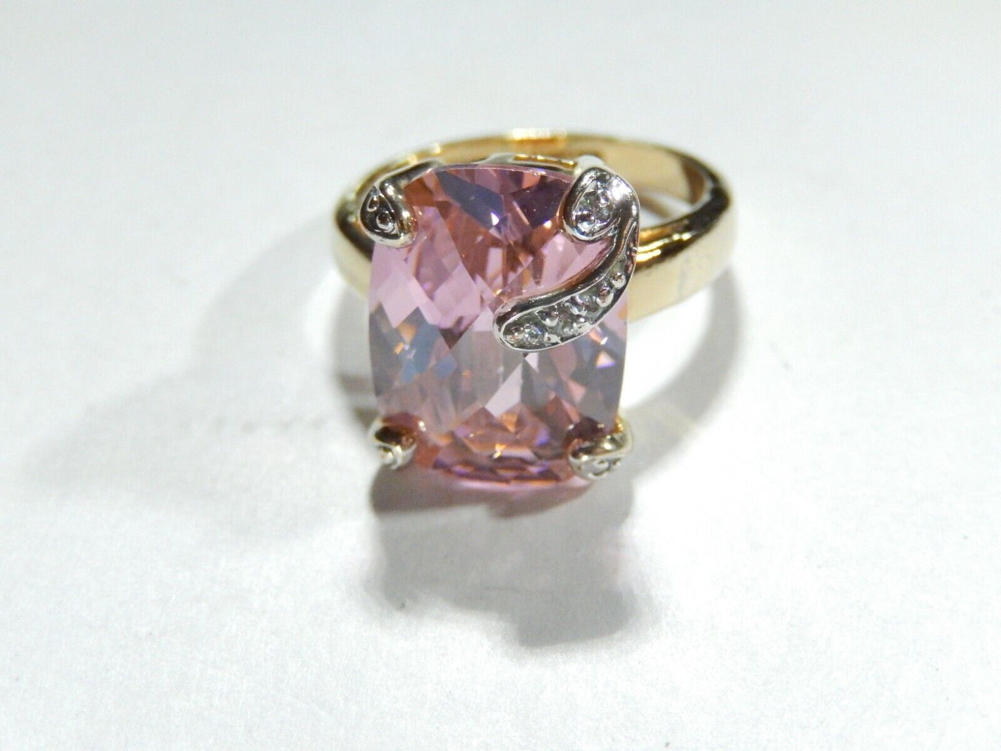 *VINTAGE*  Sterling Gold Vermeil CZ Pink 16.0CT Rectangle Cocktail Ring Size 8