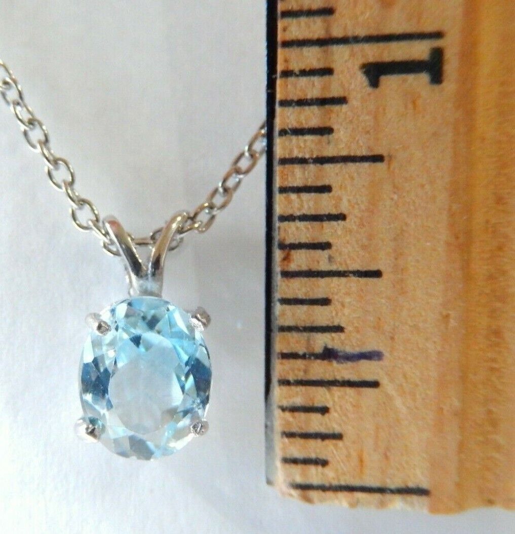 *NWT* 10K White Gold 2.75CT Oval Cut Blue Topaz Solitaire Pendant  w/18" Chain