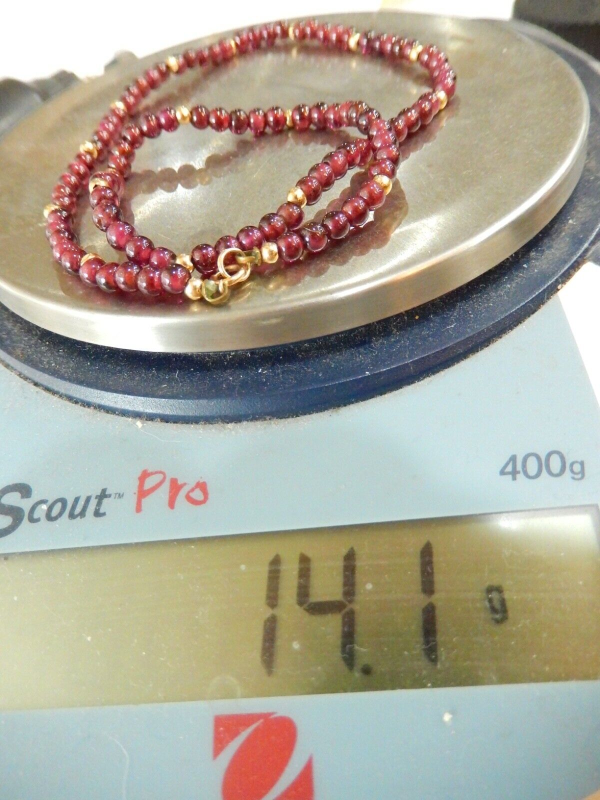 *VINTAGE*  4.5mm GARNET and 14K Yellow Gold 3.0mm Bead 16" Necklace