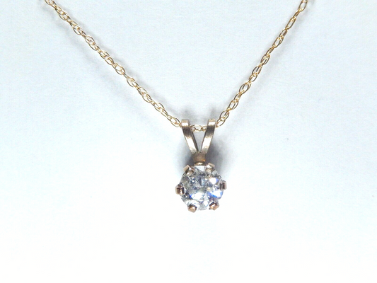 14K Yellow Gold 1/3 Ct Round SI-1 Natural Diamond Solitaire Pendant 16" Chain