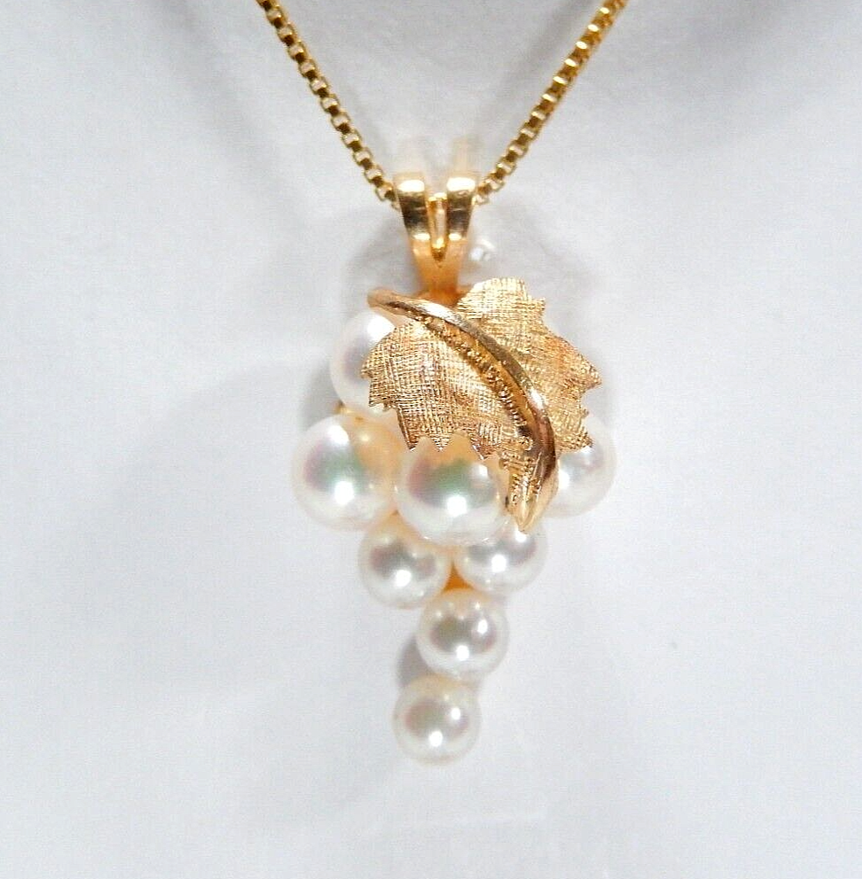 *VINTAGE*  14K Yellow Gold 3.5mm - 4.5mm Pearl Grape Cluster  Pendant w/18"chain