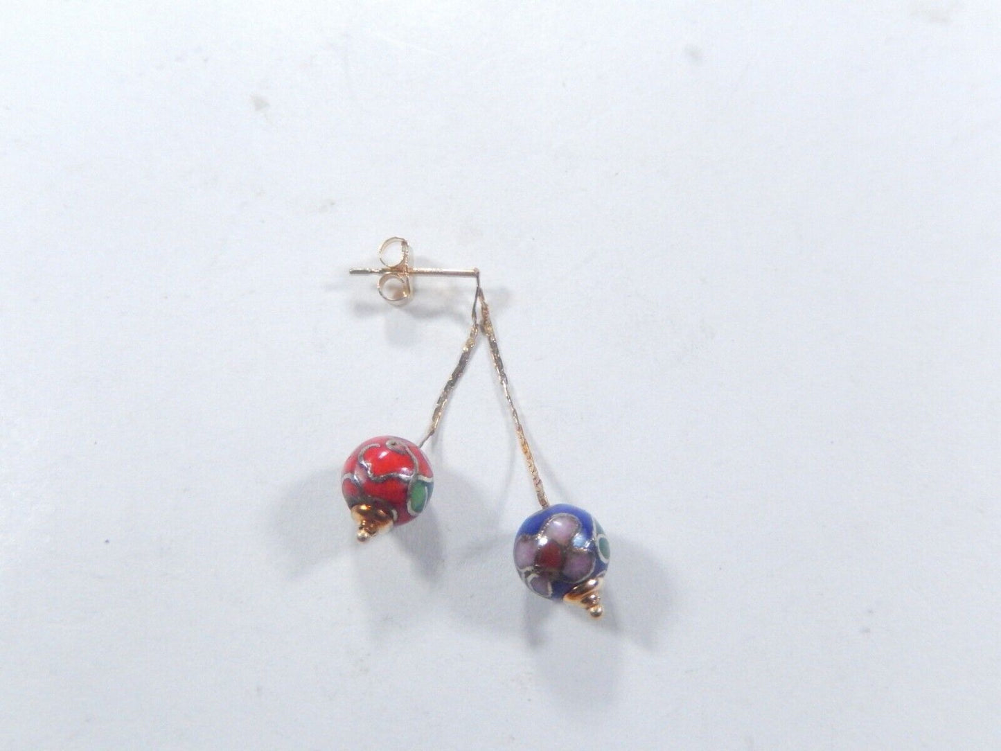 VTG 14Kt Gold Cloisonné Gemstone Inlaid Beads Dangling Earrings MCM Jacmel Mauri