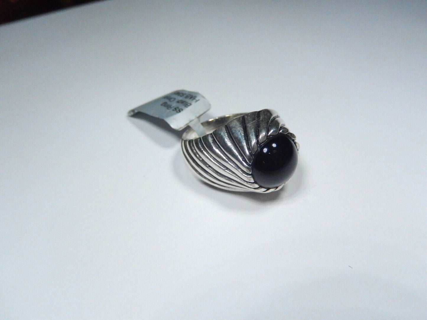 Vintage Sarah Coventry Sterling Silver Black Onyx Swirled Face Ring 925 Sz: 7.5