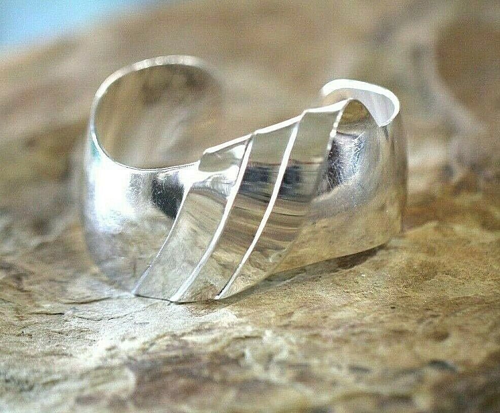 *VINTAGE*  WIDE - HEAVY - Sterling Silver Modernist Style Cuff Bracelet